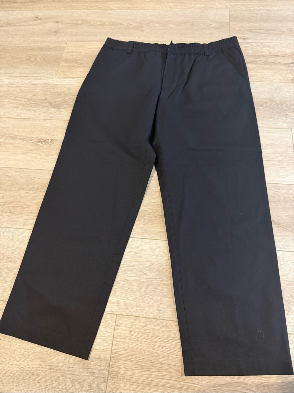 NWT MAISON KITSUNÉ Black Elastic-Waist Straight Trousers 40” Waist (52) Cafe